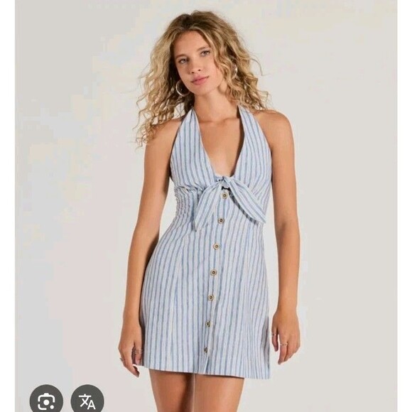Windsor Womens Size M? Pretty In Italy Halter Button Striped Mini DressBlue - Picture 1 of 7